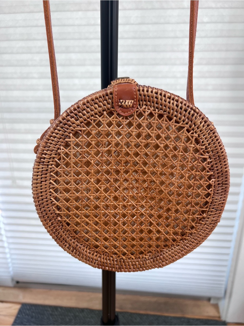 Anthropologie Round Canteen Woven Crossbody Bag in Tan Brown